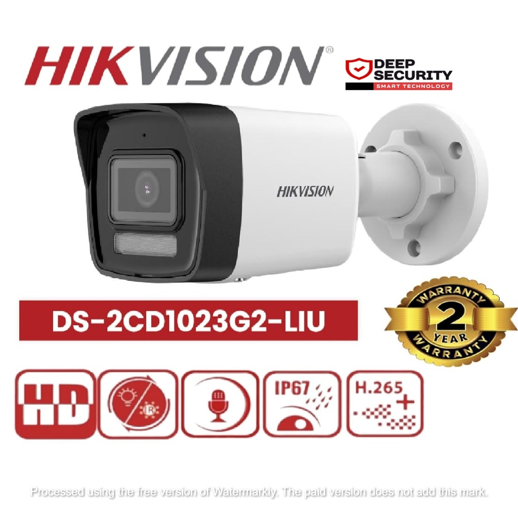 HIKVISION DS-2CD1023G2-LIU 2MP 1080P Bullet Camera | Smart Hybrid Light, Built-in Mic | Outdoor CCTV with Day/Night Vision & Motion Detection